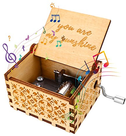 TIESOME Carillon con manovella in legno con incisione You are My Sunshine, stile vintage, regalo per ragazzo, ragazza, uomo e donna
