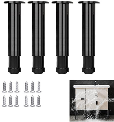 4 Piezas Negro Patas para Muebles Patas Regulables para Muebles de Cocina o Baño Patas de Mesa con Tornillos para Sofas Gabinete (25cm(9.8in))