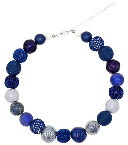 Feliss Handmade: Ketten aus Perlen, Halskette Damen. Statement Kette 45 cm lang. Choker Halsband, aesthetic Necklace Schmuck. Beads Perlenkette für Frauen (Midnight Blue)