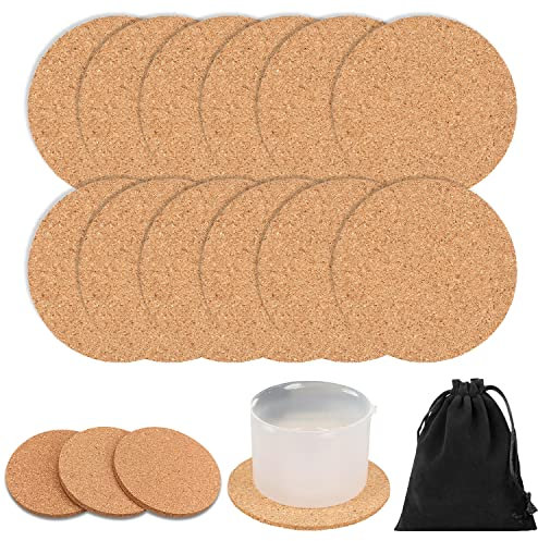 12 PièCes sous-Verres en LièGe (9 * 0.4 Cm) Et 1 PièCe Sac De Rangement Noir(15 * 20 Cm), sous-Verres AntidéRapants, sous-Verres Ronds pour La Maison, La Cuisine, Le Salon