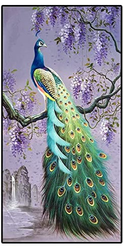Ölbilder Auf Leinwand Handgemalt,100% Handgemalte Extra Große Kunstwerke, Abstraktes Pfau-Buntes Kunst-Ölgemälde Auf Leinwand, Wandkunst, Rahmenloses Bild Für Wohnzimmer, Heimdekoration,50X100Cm