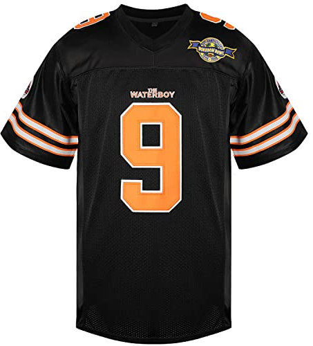 Phoneutrix Bobby Boucher #9 The Waterboy Adam Sandler Movie Mud Dogs Bourbon Bowl Fußball Trikot, Schwarz, Mittel