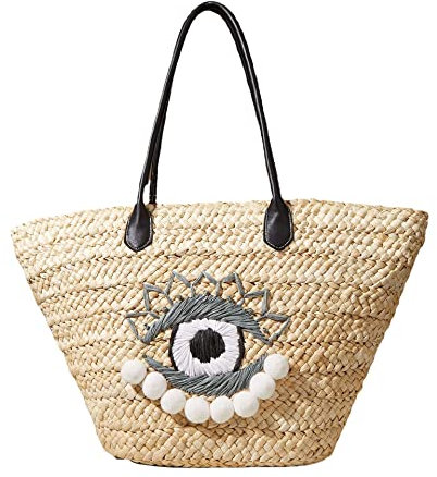 HACLEN Cabas Paille, Cabas Paille Femme, Panier de Plage, Sac de Plage Panier, Sac de Plage Summer, Panier de Rangement Tressé-1