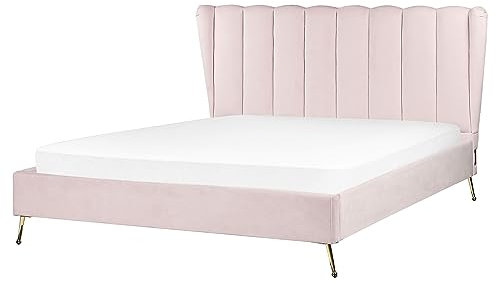 Beliani Letto matrimoniale velluto 160 x 200 cm Testata con porta USB Gambe in metallo dorato Rosa