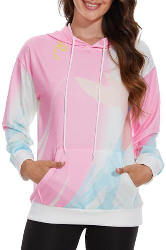 HVEPUO Women's Tie Dye Hoodie Print Pullover Kawaii Hoodie Colour Gradient Top, Pink leaf, M