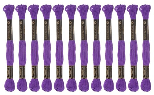 sourcing map 12 Stränge Stickgarn à 8m Lang Baumwolle Thread für Stickprojekte Armbänder Basteln Embroidery Kreuzstich Häkeln (Lila)