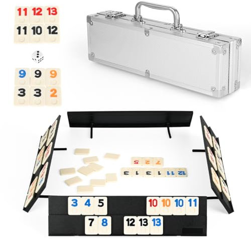 JOYOUSLIFE 106 Rummy Cube Game with Aluminum Case, Rummy Tiles Sets with 4 Anti-Skid Sturdy Trays for Family Travel, 2-4 Palyers