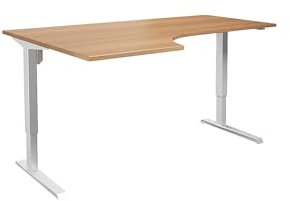 kaiserkraft eurokraft | Schreibtisch Venla | elektrisch höhenverstellbar | Ecke | BxT 1800 x 1200 mm | Buche/weiß | Links