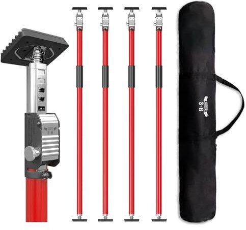 3-H 4X Deckenstütze Montagestütze 110-203cm, Einhandstütze Baustütze Teleskopstützen, Stufenlos Höhenverstellbare Teleskopstange Zargenspanner Schnellspannstütze Deckenspanner Stahl bis 45kg (rot)
