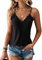 TrendiMax Damen Spitze Top Sommer V Ausschnitt Spaghetti Oberteile Ärmellose Shirt Sexy Cami Top (S, Schwarz)