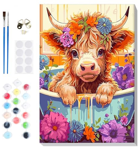 Lxmsja Peinture Numero BœUf Adulte avec Cadre, Peinture par Numero Animaux, Peinture Acrylique Numéro d'art avec Pinceaux, Loisirs Créatifs Adultes, Activité Manuelle Adulte, 20x30cm