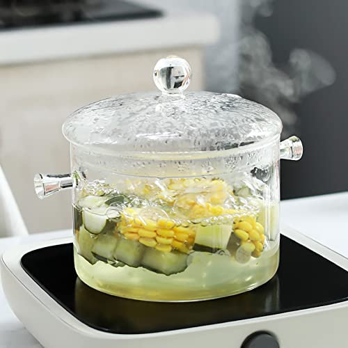 Pentola per zuppa in vetro trasparente, pentola in vetro, insalatiera per verdure da cucina domestica, casseruola resistente al calore casseruola con coperchio per latte, cibo, pasta, zuppa (Traspar