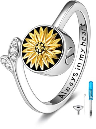 YFN Sonnenblumen Urn Ringe for Ashes for Women Urnenketten für Asche Kette Urne Halskette für Asche Andenken Halskette Schmuck für Mum Dad Frauen Männer Haustier mit Geschenkbox