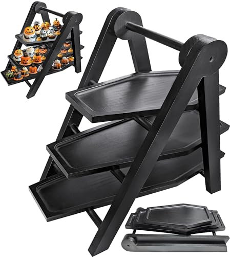 Gothic Home Decor – 3-stöckiges Sarg-Tablett aus Holz für Gothic-Küche, Gemüse, Obst, Gothic-Party, Hochzeit, Dessert, Cupcake-Ständer, Nachmittagstee, Sarg-Regal
