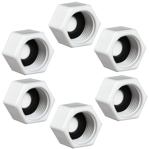 UENXRXE 6 pezzi 1-inch Tappo Blocco Fissaggio Femmina Esagonale,con Rondelle,Rubinetto filettato per elettrodomestico,Accessori per tubi dell'acqua con tappo per tubo in plastica