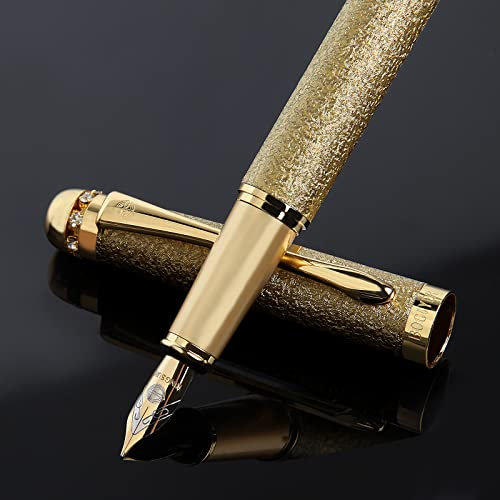 BOCIYER Füller-Mehrere Farbstile mit Strass, Diamanteinlage und mattiertem Finish, Enthält einen Füller, feine Spitze, Kalligraphie Feder, 8 Tintenpatronen und Tinten Refill Converter(Gold)
