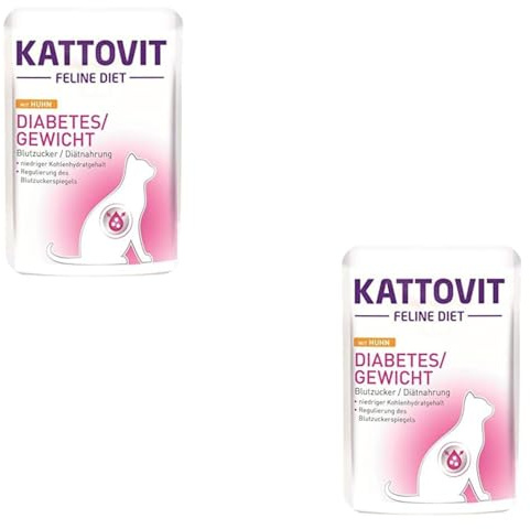 Kattovit Feline Diet Diabetes | Doppelpack | 2 x 24 x 85 g | Diät-Alleinfuttermittel für Katzen | Zur Unterstützung der Verringerung von Übergewicht | Nassfutter im Frischebeutel