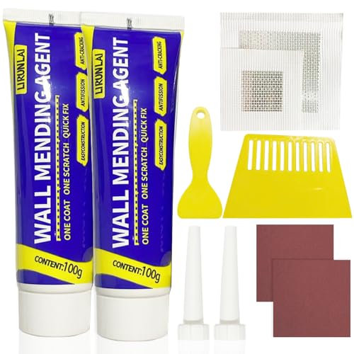 Wall Repair Kit,Wall Mending Agent,2pcs Wall Repair Cream Safe With 2 Drywall Patch, Scraper,Sandpaper To Filler For Walls,Nail Holes,Crack,Graffiti,Peeling,Stains-Quick Drying Wall Repair Paste Kit