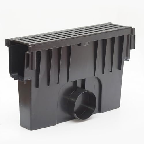 ScarMaxx - Hofablauf Hofsinkkasten - Bodenrinne - Regenwasser Ablauf - Abfluss mit Gitter - C250 - Komplett Set - Kompatibel mit dem 148mm-System - Begehbar Gußrost Schwarz - 13x51x28,5cm