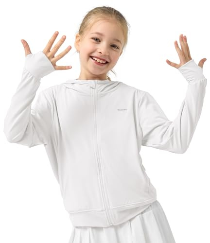 Rolanko Mädchen Sommerjacke mit Daumenlöchern Langarm Sonnenschutz Schnell Trocknend Reißverschluss Hoodie Kinder Rash Guard Tops