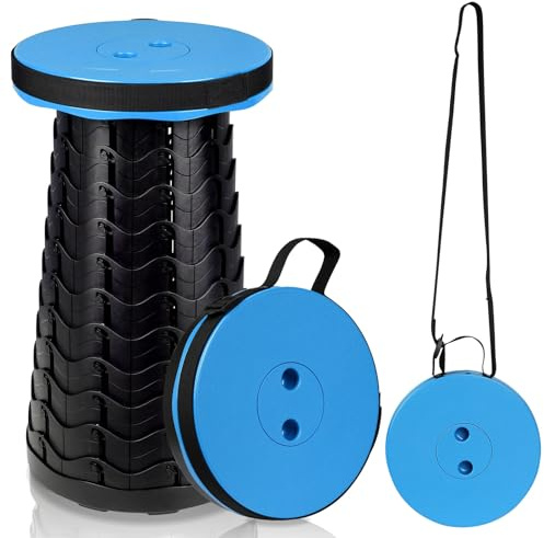 Peviasot Tragbarer Klapphocker, Mini Teleskophocker Klappstuhl Faltbar Campinghocker, Höhenverstellbar Leicht Stabil, Belastung 150 kg, für Innen und Außenaktivitäten