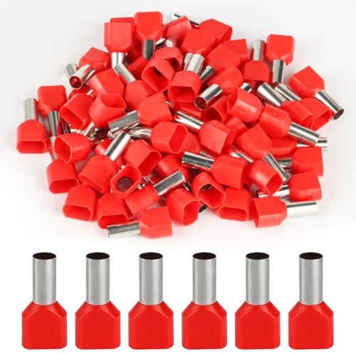 130 Pcs Terminales Eléctricos de Crimpado Kit, 10 mm² Punteras Electricas, Doble Kit de Terminales Cables Electricos Aislados, Juego de Conectores de Crimpado Terminales Conexiones, Rojo