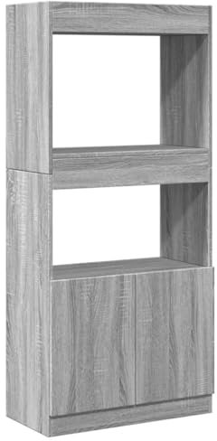 vidaXL Highboard, Sideboard mit Stauraum, Kommode Schrank für Wohnzimmer Büro Schlafzimmer, Anrichte Beistellschrank Bücherschrank, Grau Sonoma Holzwerkstoff