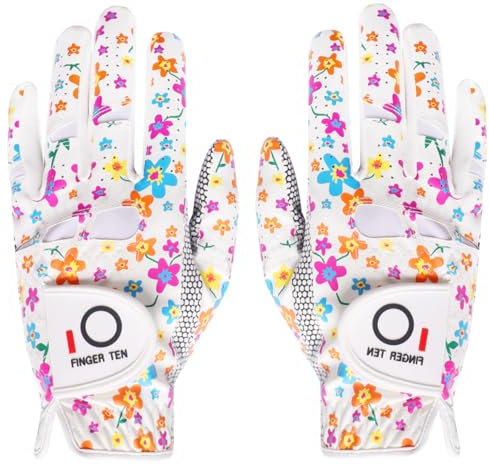 LOVMEAD Golfhandschuhe Damen Leder Linke Rechte Hand Paar, Extra Allwetter Griff 3D Performance Golf Handschuh Sommer Links Rechts rutschfest Weicher Komfort S M L XL(Bunt 1Paar, L)