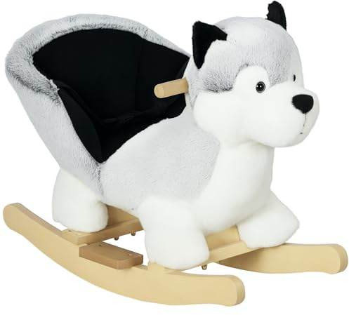 HOMCOM Husky Baby Rocking Horse for Toddlers with Sound Seatbelt Grey