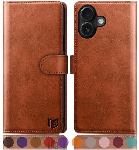 SUANPOT compatible with iPhone 17 6.3 case with [RFID Blocking][Credit Card Holder],PU Leather Flip Book Protective Cover Women Men for Apple 17 Phone case Light Brown