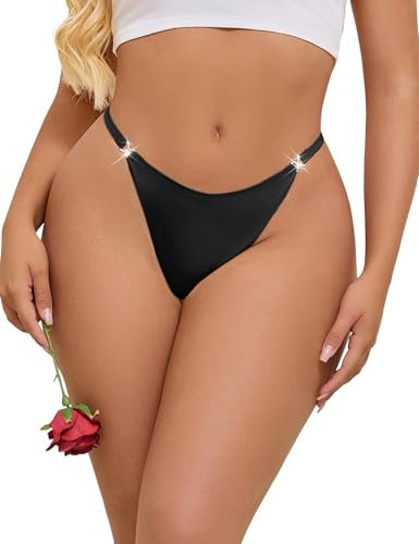 comeondear Sexy String Tangas für Frauen Unterhosen Brazilian Slip Damen Nahtlos Große Größen Sport Unterwäsche Micro Bikini Dessous Reizwäsche Curvy G String Thongs Women Plus Size(Schwarz,M)
