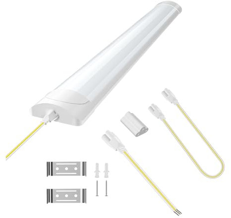 papasbox Linkable LED Batten Light,6500K Daylight LED Fluorescent Strip Fitting for Garage,Workshop,Office,Wall,Kitchen,Shed,IP65 Waterproof Plug in Ceiling Light Strip,3FT,90cm,30W