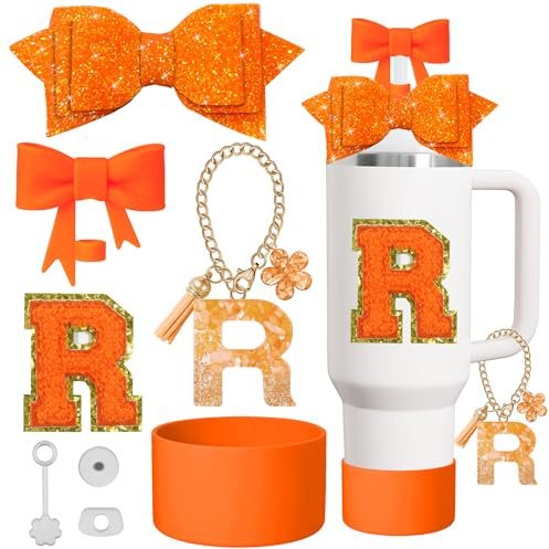 XIANGYUAN Cup Accessories Set for Stanley Mug with Handle, 30 Oz, 40 Ounce, Includes Straw Cover Cap and Boots, Sticker, Leakproof Silicone Stopper, Orange Decoration for Boys