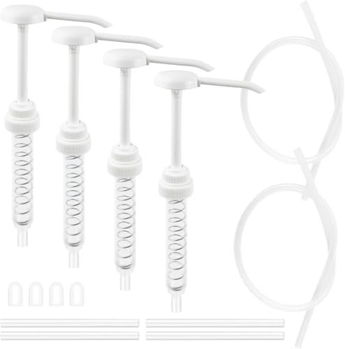 4 Pcs Gallon Pump Dispenser, 1 oz Dispenser Pump for 5 Gallon Bucket Pump with Extended Tube Cap, 5 Gallon Bucket Pump Fit 38/400, Heavy Duty Gallon Pump Dispenser for Jug Shampoo Condiment Detergent