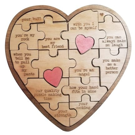 Herz-Puzzle Holz, 24-teilig, 11,8 x 10 x 0,6 cm, 100g, DIY Herzform Modellbau Modellbausatz Bausatz Holzpuzzle Holzbausatz Magic Holz für Liebhaber Valentinstag Ehegatte Ehemann (C)