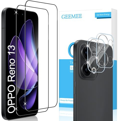 GEEMEE Protector de Pantalla para OPPO Reno 13 5G + Protector de Lente de cámara, 2 + 2 Piezas Vidrio Templado 9H Alta Definicion Cristal Templado Glass Screen Protector