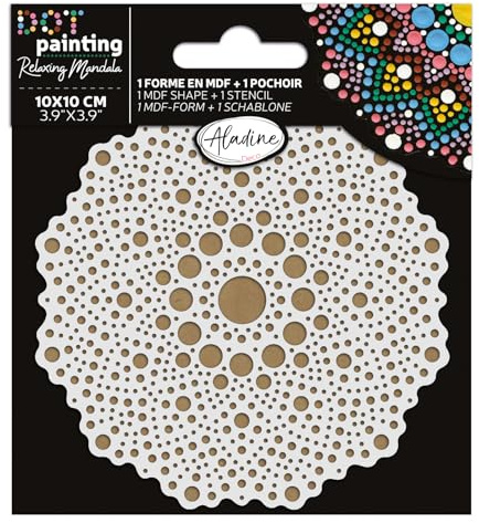Aladine - Dot Painting Kit - 10 cm Mandala-Set mit Holzständer & Schablone - Für Erwachsene - Modernes Design - Nicht zusammenklappbar