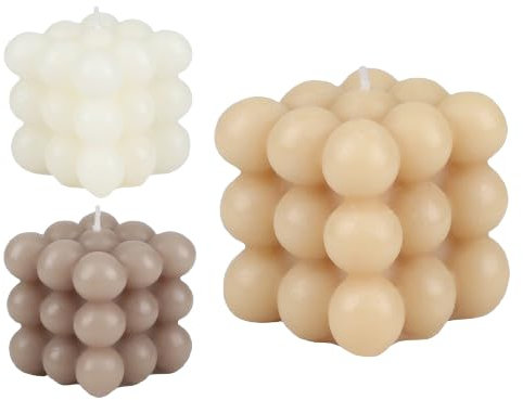 BUBBLE BOUGIE BOULE CUBE 3 COULEURS ASSORTIES 6X6XH6CM