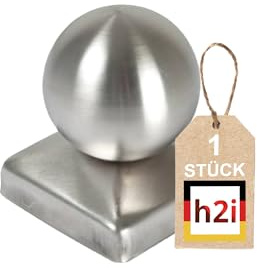 h2i Pfostenkappe Kugel | Edelstahl | 91 x 91 mm | 1 Stück | Eckige Abdeckkappe für Garten Holzpfosten Pfostenträger & Zaunpfosten in Pyramidenform | Wetterschutz für Holz-Balken & Pfoste