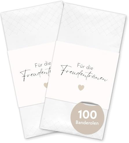 100x Freudentränen Hochzeit Taschentücher Banderolen - Herzchen DIY Banderolen als Deko für Gäste-Taschentücher (Taschentücher nicht enthalten)