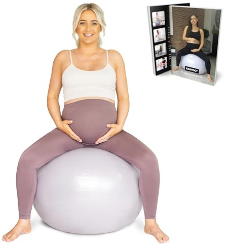 BABYGO Geburtsball – Schwangerschafts-Yoga, Arbeit & Gymnastikball & Buch Set Trimester-Ziel, Mutterschaftsphysio, Geburt & Genesungsplan inklusive Anti-Burst-umweltfreundliches (Pearl, 75cm)