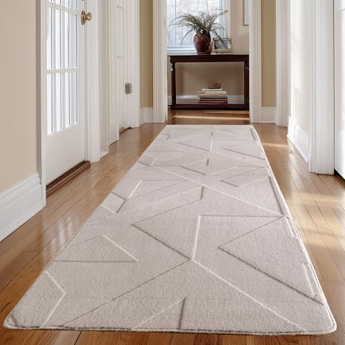 Carpetsale24 Boho Teppich Läufer 80 x 150 cm Creme, Waschbar & Pflegeleicht, Weicher Geometrischem Deko Teppich mit 3D-Effekt, Ideal für Flur, Küche oder Schlafzimmer
