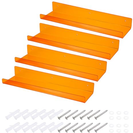 sourcing map Acryl-Regale für die Wand, 38,1 cm, Orange, schwebende Regale, Wandhalterung, Ausstellungsregal, Organizer für Badezimmer, Schlafzimmer, Wohnzimmer, Raumdekoration, 4 Stück