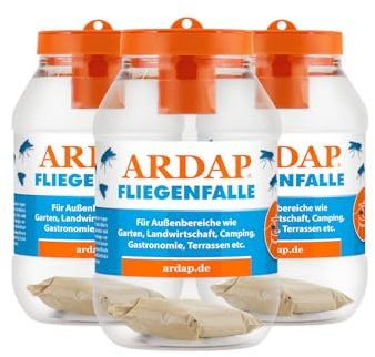ARDAP Fliegenfalle Außen 3er Pack- Biologische Fliegenfalle Außen - Natürlicher Anti Fliegen Lockstoff mit Langzeitwirkung – Fliegen Fallen Für Garten, Landwirtschaft (PT19)