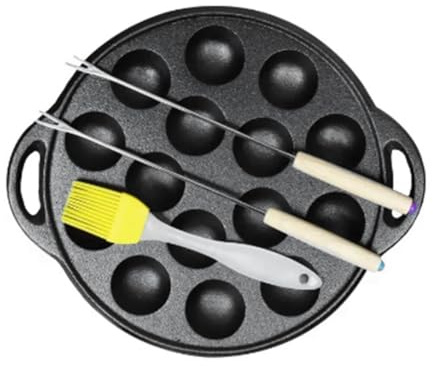VIOPDER 15 Holes Cast Iron Takoyaki Pan Octopuses Small Baking Pan Takoyaki Maker for Pancake Balls Poffertjes Takoyaki Banh Khot