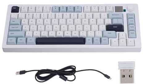 PUSOKEI 75% Wireless Mechanical Gaming Keyboard, Colorful Multimedia Screen RGB Backlit Hot Swappable Pre Lubed Linear Switches Gasket Structure, with Multi Function Knob Control (Blue)