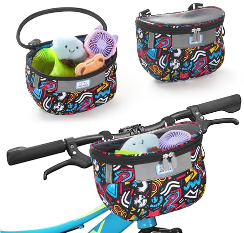 Kinder Fahrradkorb, Vorderrahmen Lenkertasche für Kleinkind Roller Dreirad Fahrrad, Stoff Fahrradkorb für Jungen & Mädchen