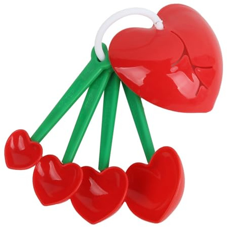 Convenient Kitchen Measuring Spoons with Detachable Hook Delicate and Lovely Cherry Measuring Spoons Measuring Spoon Set Red