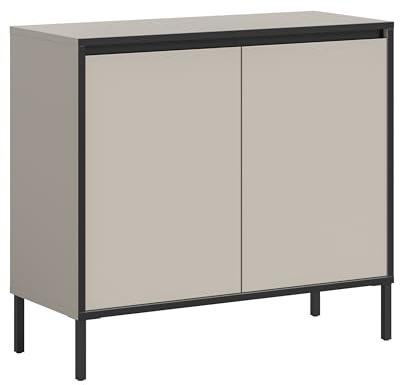 Newroom Kommode Kaschmir Sideboard grifflos Highboard Flur Wohnzimmer | 2 Türen matt zweifarbig, Einlegeboden, schwarze Metallbeine, Anrichte Schlafzimmer, moderne skandinavische Möbel