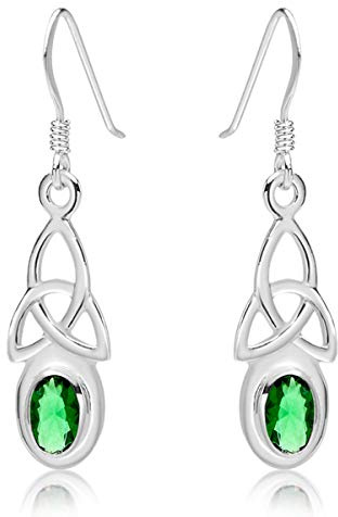 DTPsilver® Boucles d'oreilles Crochets Pendantes en Argent Fin 925 - Noeud de la Trinité Triquetra – Collection Celtique - Cristal en Verre coloré Facetté